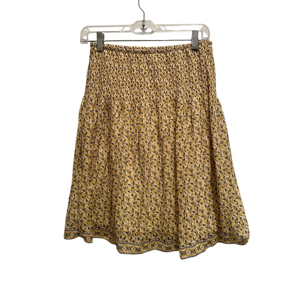 Max Studio Yellow Floral Smocked Waist Mini Skirt XS Boho Fairycore Girly Summer